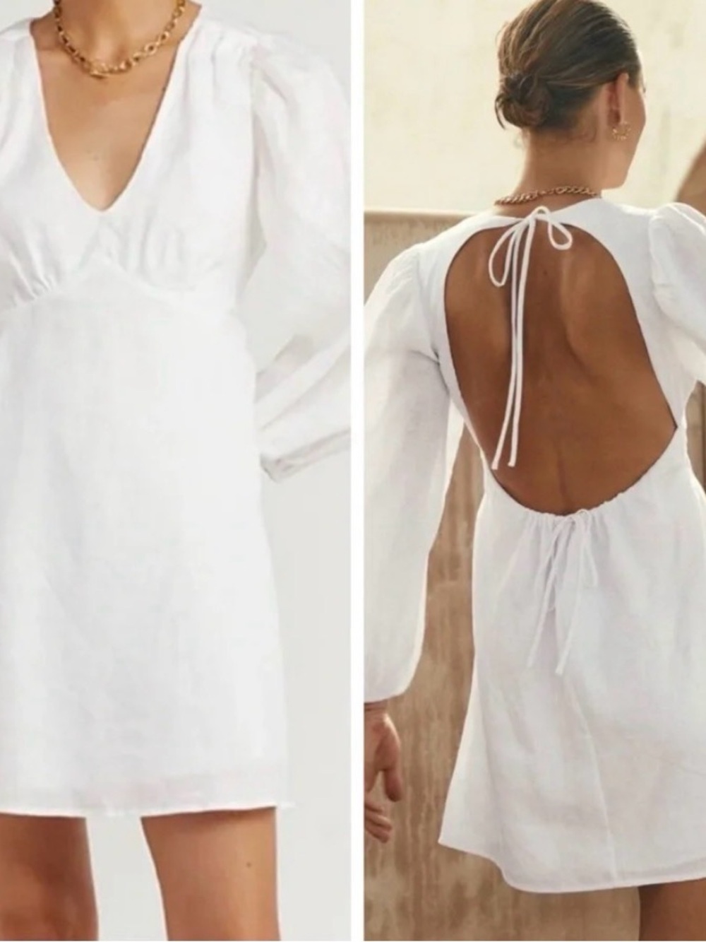 DISSH ROSA LINEN MINI DRESS IN WHITE Open Back Dress Natural Breezy